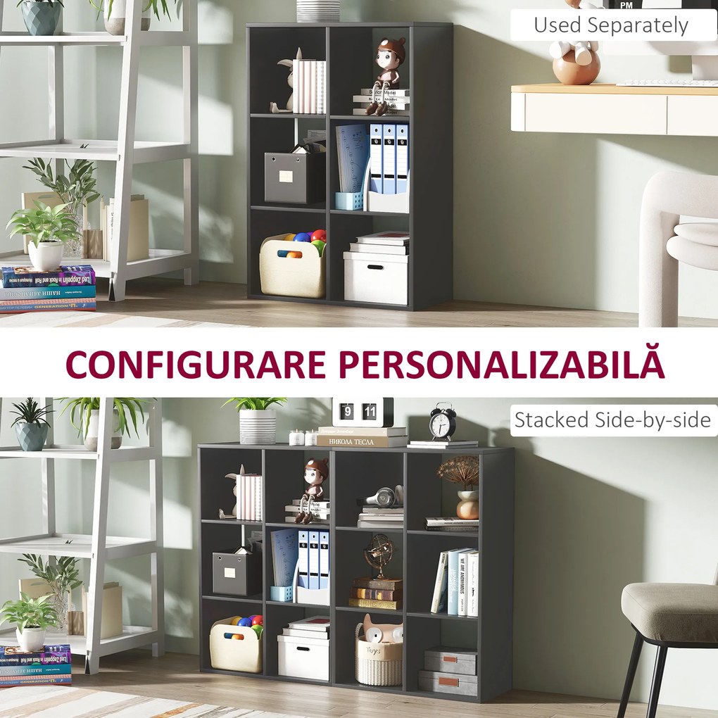 HOMCOM Bibliotecă Modernă Modulară cu 6 Compartimente din PAL, Maro | Aosom Romania