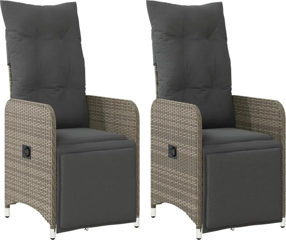 vidaXL Scaune de grădină rabatabile cu perne, 2 buc., gri, poliratan