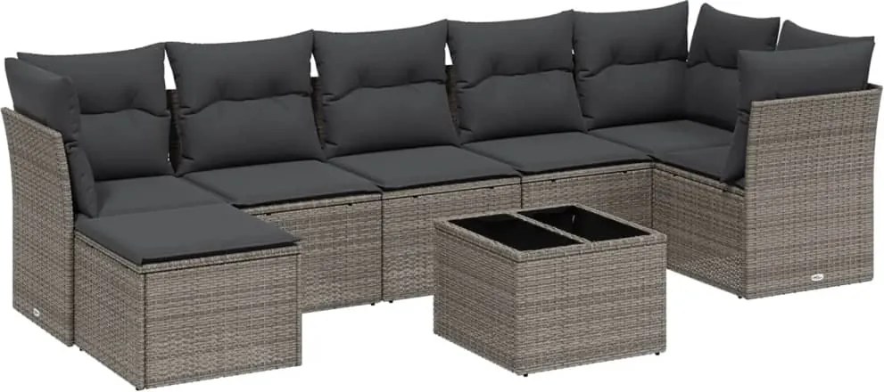 vidaXL Set mobilier de grădină cu perne, 8 piese gri deschis poliratan