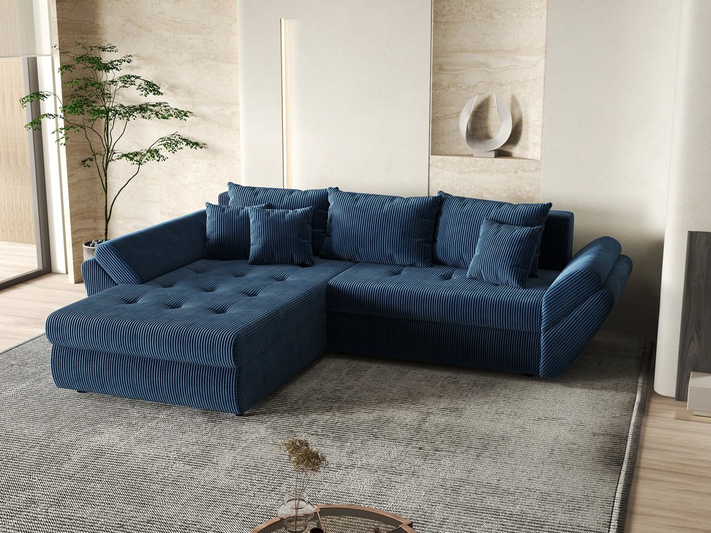 Colțar extensibil dumonde cu ladă de depozitare si sezut confortabil din spuma high-density, Loana Zoom Blue 270x185 cm