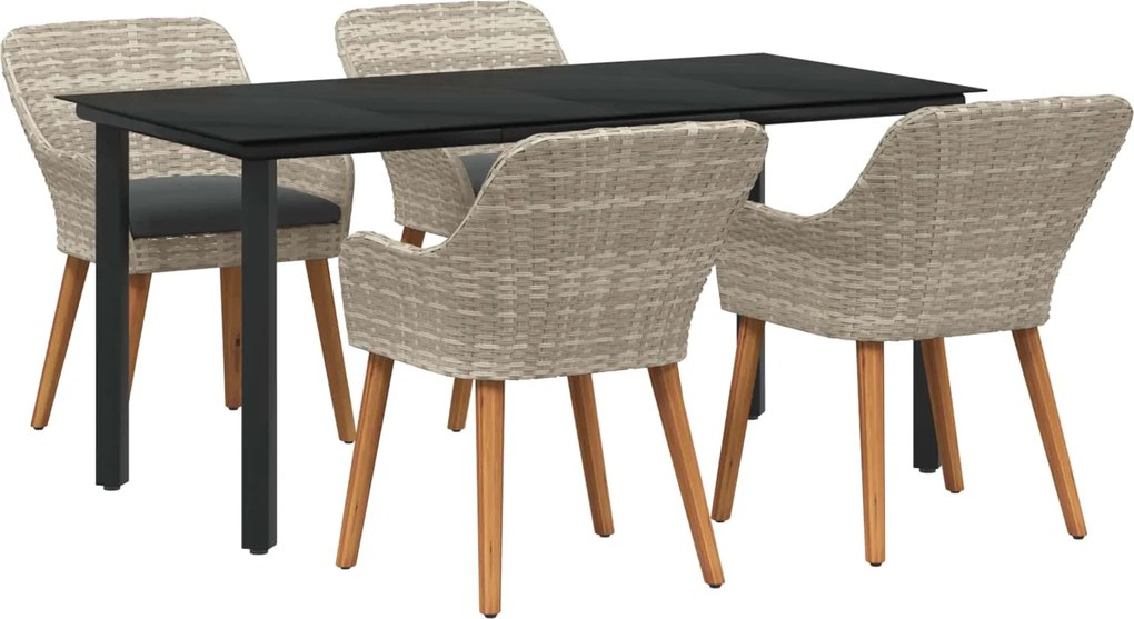 vidaXL Set de masă pentru grădină cu pernă 5 pcs Gri deschis poliratan