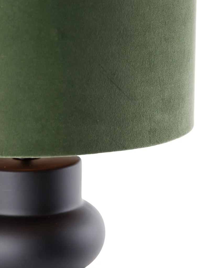 Lampă de masă de design cu abajur din catifea neagră verde cu auriu 35 cm - Alisia