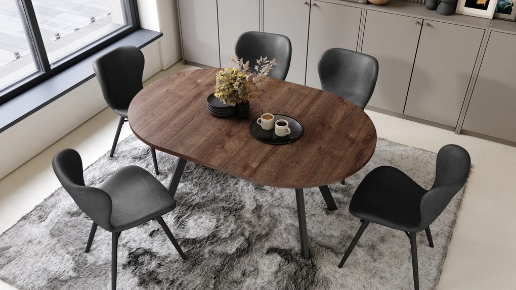 Mazzoni ALDO Stejar Maro/picioare negre - MASĂ ROTUNDĂ EXTENSIBILĂ CU PICIOARE ÎN FORMĂ DE "Y" STIL LOFT PENTRU SALON/SUFRAGERIE