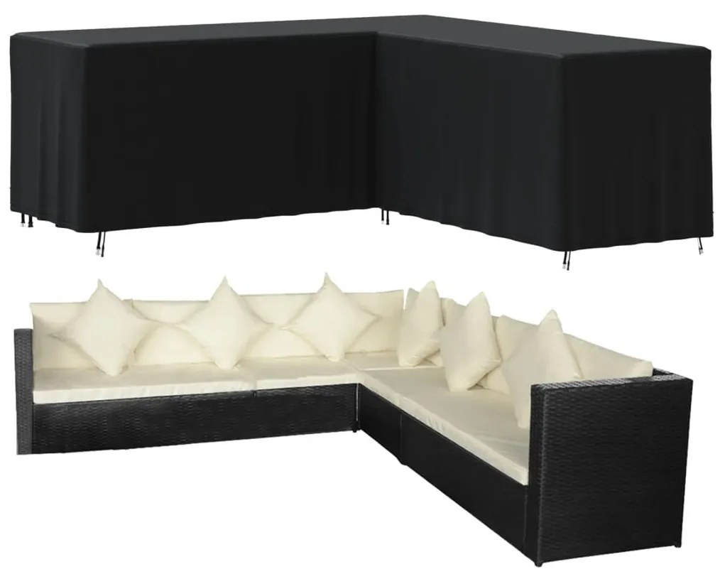 359657 vidaXL Husă de canapea în formă de L, negru, 254x254x80 cm Oxford 420D