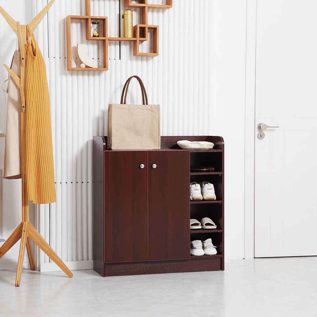 Dulap de pantofi din lemn pentru 12 perechi de pantofi cu 4 rafturi deschise, 83x30x90 cm, culoare cafea HOMCOM | Aosom Romania