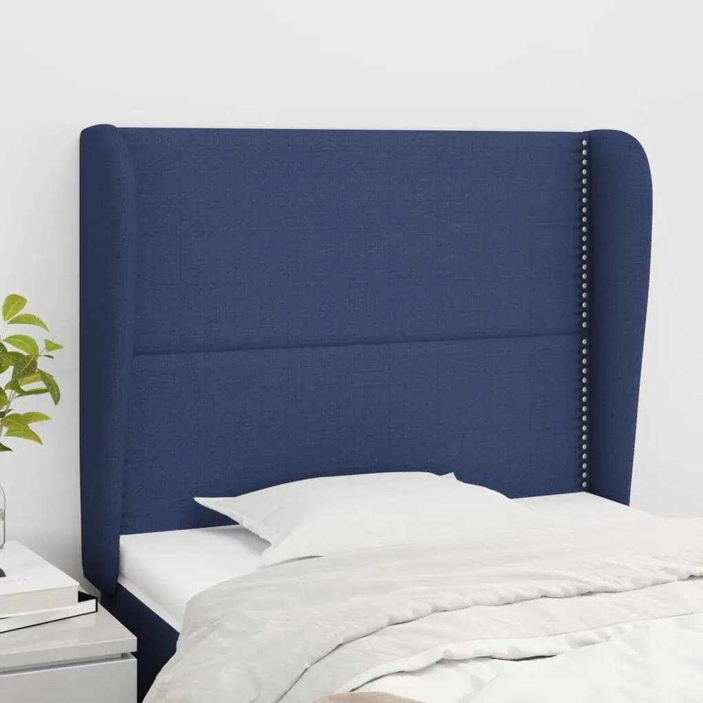 3117804 vidaXL Tăblie de pat cu aripioare, albastru, 93x23x118/128 cm, textil