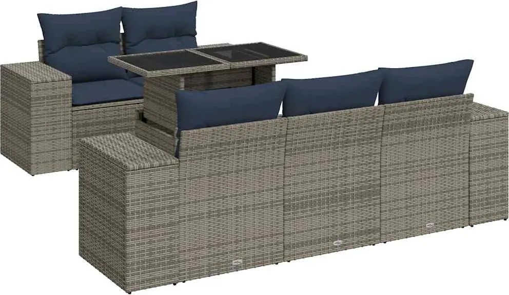 vidaXL Set mobilier grădină cu perne 6 piese gri poliratan/lemn acacia