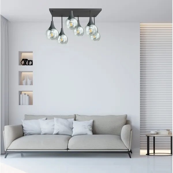 Lustră aplicată SOMA 6xE27/60W/230V negru/transparent