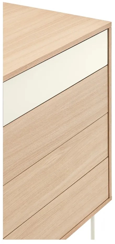 Comodă cu aspect de lemn de stejar Teulat Yoko, alb-crem