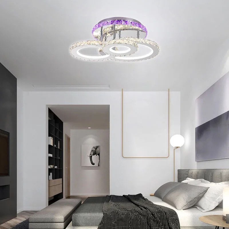 Lustra LED Cu Telecomanda, Elit's, Cristal, 3Cercuri, Alb, 80W RGB