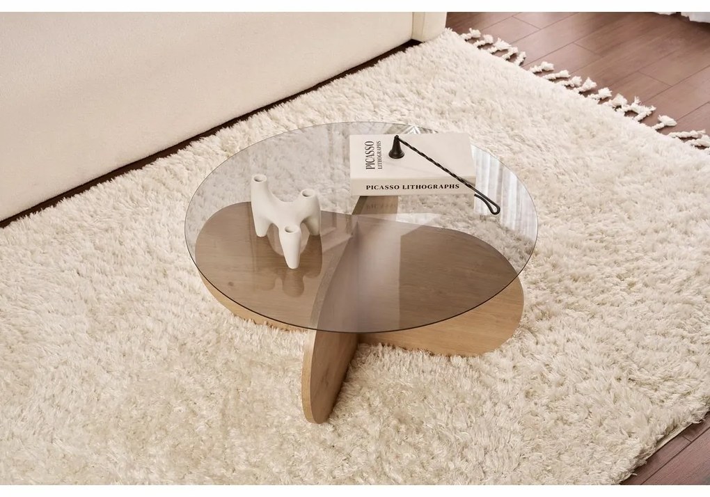 Măsuță de cafea Aeris Sapphire Oak cu sticlăfumurie