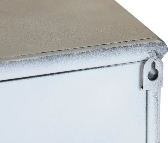 Etajeră de perete din metal, alb, trei arcade și 2 rafturi compartimentate, finisaj antichizat, 70 x 60 x 20 cm, „Fontaine”
