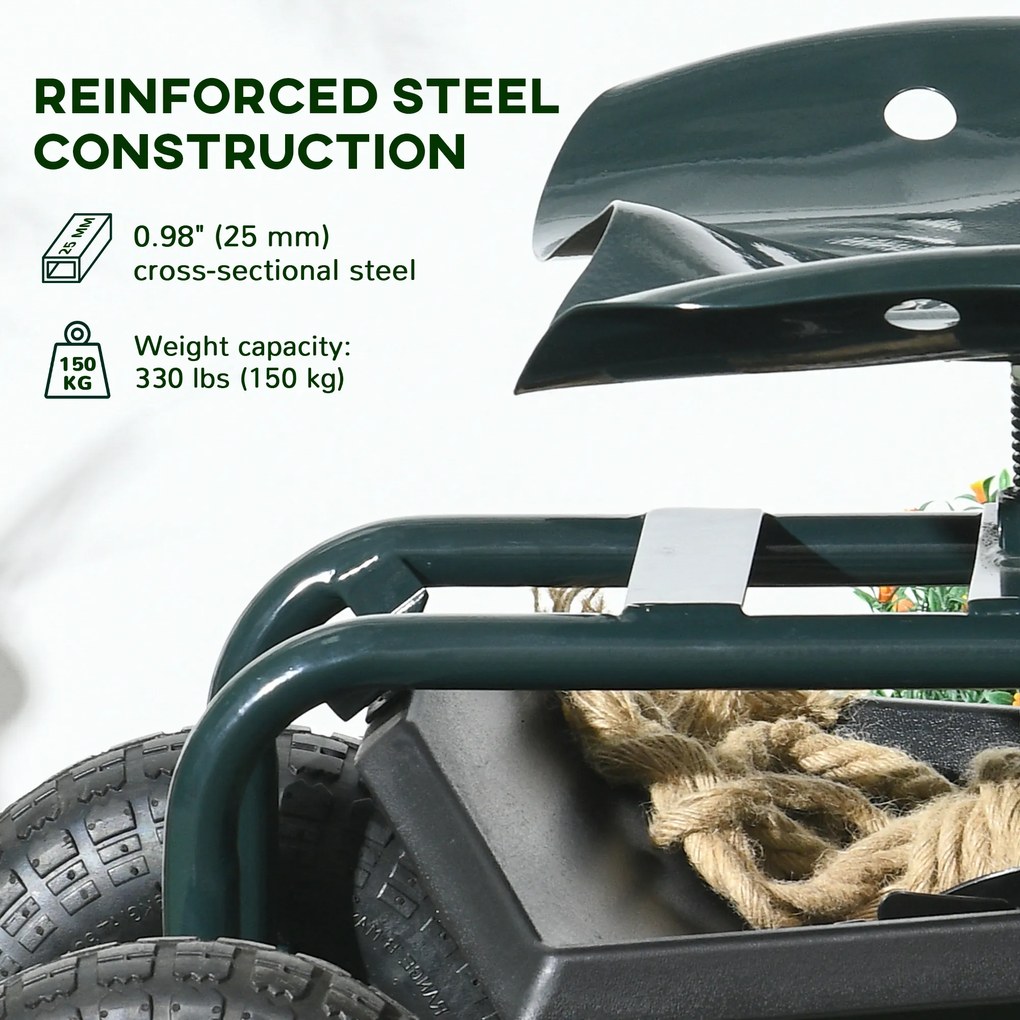 Outsunny Cărucior de Grădină cu Șezut Rotativ, Tavă pentru Unelte și Înălțime Reglabilă, pentru Terasă și Curte | Aosom Romania