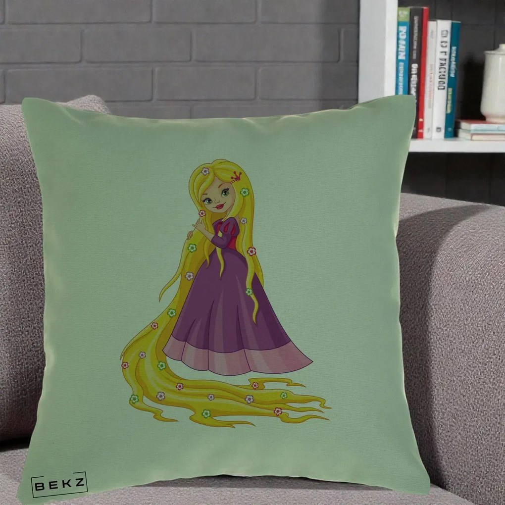 Perna Personalizata Rapunzel Par Lung Floral, 40x40 cm, Verde, Husa Detasabila, Perna Inclusa, BEKZ®