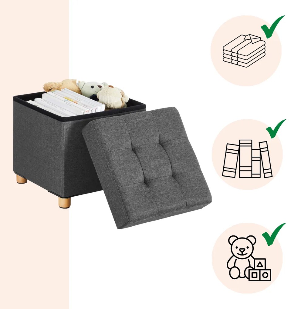 Taburet cu spațiu de depozitare cu picioare OTO, 38x38x40cm, antracit SongmicsHome