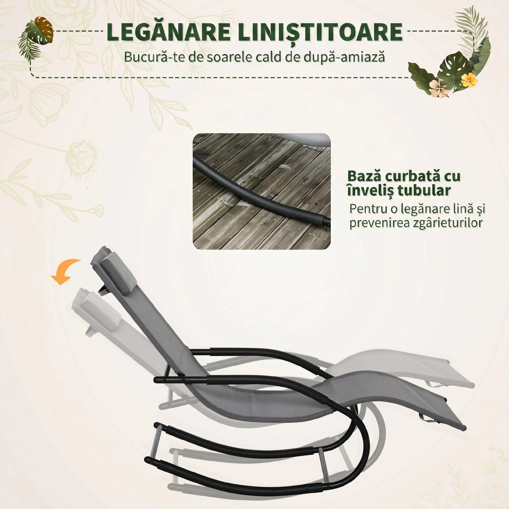 Outsunny Sezlong Balansoar Gravitație Zero, Design Ergonomic, Cadru Metalic și Pernă din Textilen, Relaxare Optimă, Gri | Aosom Romania
