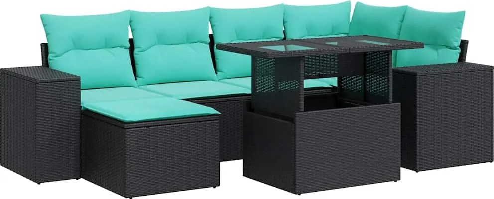 vidaXL Set mobilier grădină perne 9 piese negru poliratan/lemn acacia