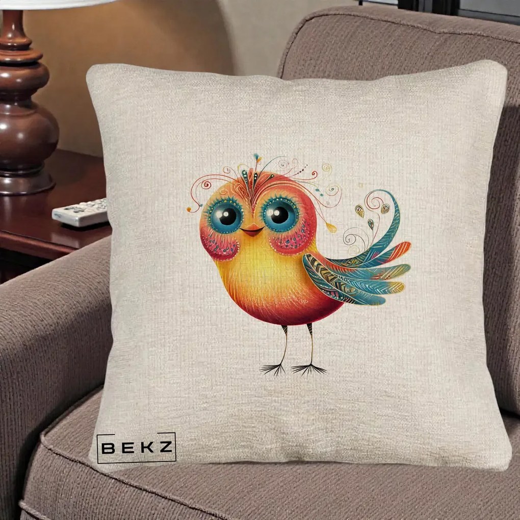 Perna Decorativa Pasare Vibranta cu Aripi Ornamentale, 40x40 cm, Bej Canapea, Husa Detasabila, Perna Inclusa, BEKZ®