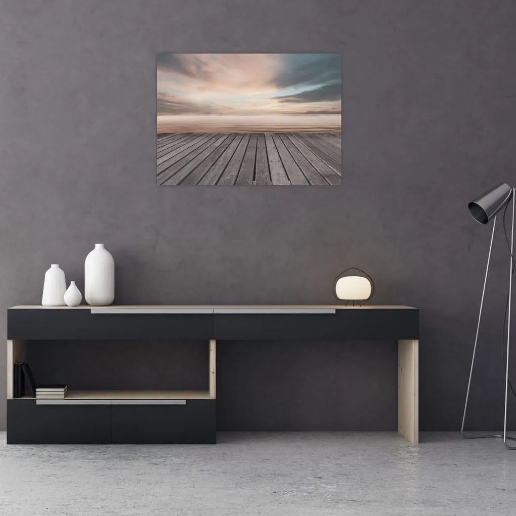 Tablou pe sticlă - Pier la apus de soare (70x50 cm)