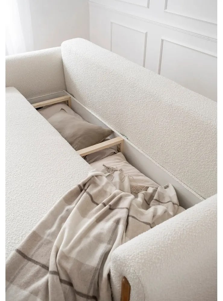 Canapea fildeș extensibilă/cu spațiu de depozitare cu tapițerie din țesătură bouclé 244 cm Arcadova – ELTAP