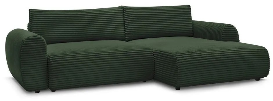 Colțar verde închis extensibil cu tapițerie din catifea reiată (cu colț pe partea dreaptă) Lucien – Bobochic Paris