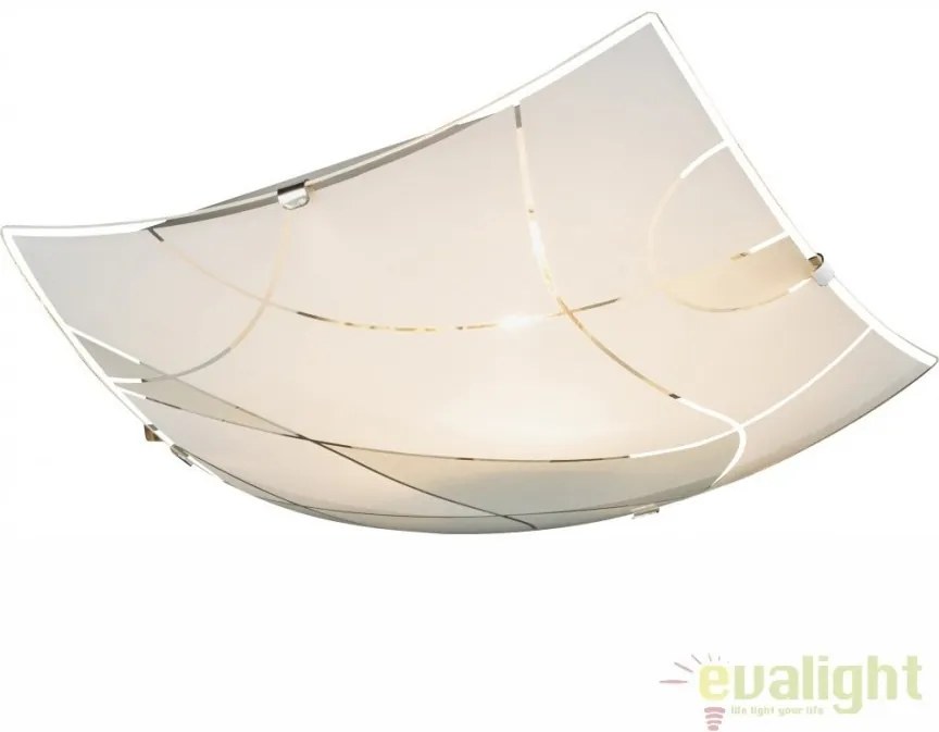 Plafoniera design elegant din sticla satin cu linii decorative 25x25 cm Paranja 40403-1 GL