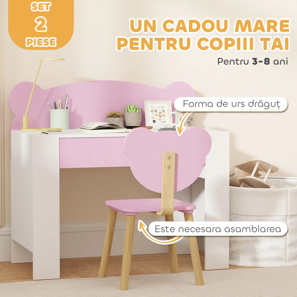 AIYAPLAY Birou Copii Sertar - Cadou 3-8 ani roz | Aosom Romania