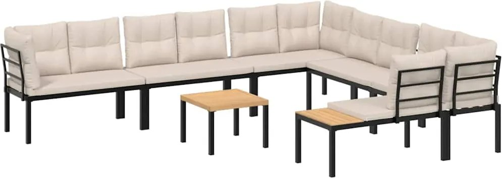 vidaXL Set canapea de grădină, 7 piese, cu perne, negru, oțel vopsit