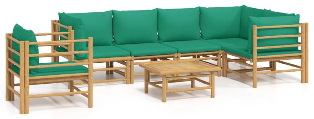 3155173 vidaXL Set mobilier de grădină cu perne verzi, 7 piese, bambus