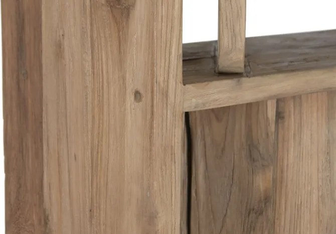 Etajeră înaltă din lemn de tec reciclat cu 5 rafturi design asimetric, „Nomad”