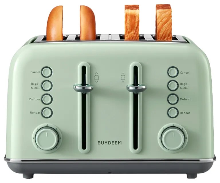 Prajitor de pаine BUYDEEM DT640E, 1800W, 4 felii, 7 programe automate, 7 trepte de prajire, indicatori LED, Tavi pentru firimituri, Pop-up inalt, Verde