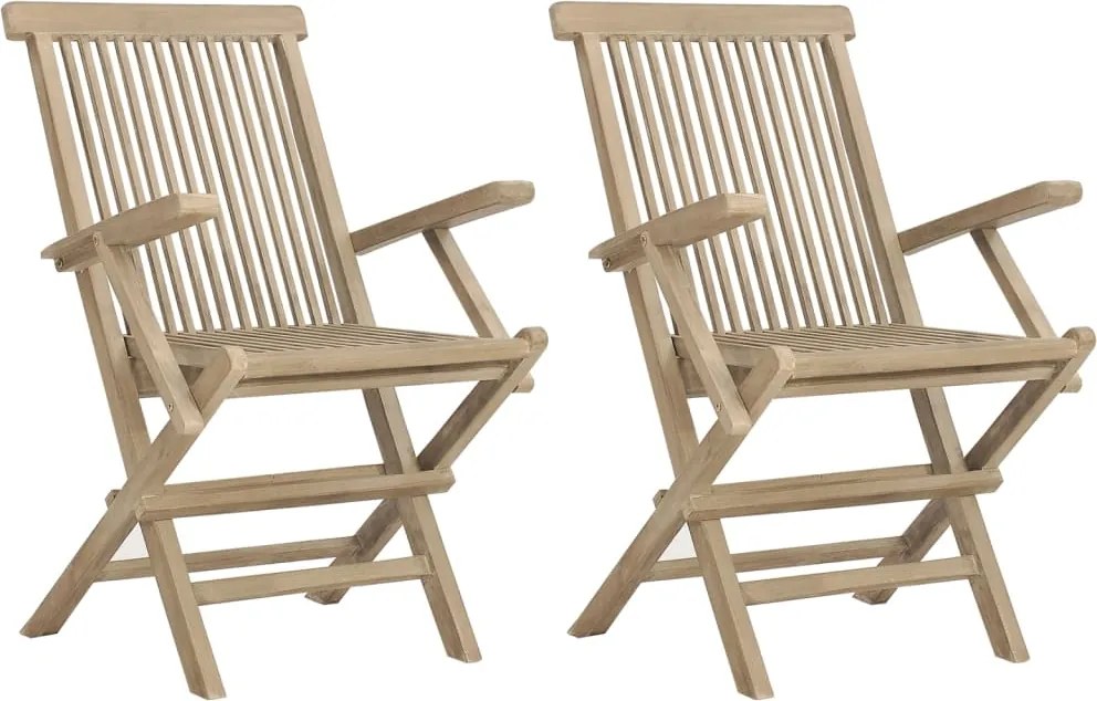 vidaXL Scaune de grădină pliante 2 buc. gri 56x61x89 cm lemn masiv tec