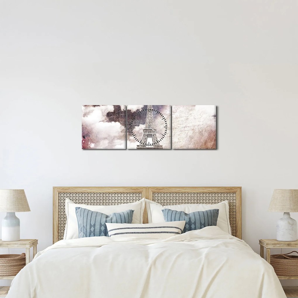 Tablou - Turnul Eiffel, Paris, Franța (cu ceas) (90x30 cm)