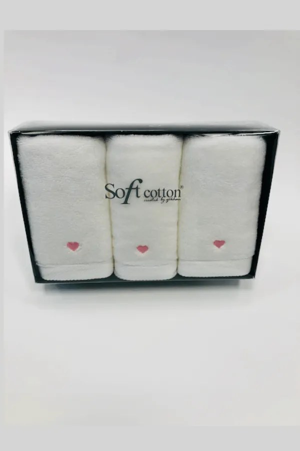 Set cadou de prosoape mici MICRO LOVE, 3 buc Alb - inimioare lila / Lila Hearts