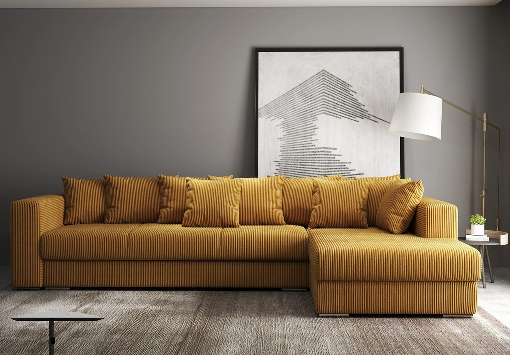 Colțar extensibil dumonde cu ladă de depozitare si sezut confortabil din spuma high-density, Gloria Zoom Mustar II 320x183 cm