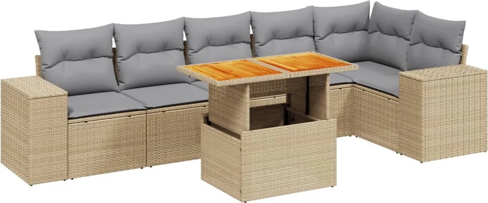 vidaXL Set canapele de grădină, 7 piese, cu perne, bej, poliratan