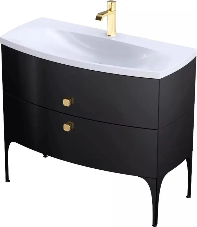 Set dulap baza suspendat Oristo Louis negru 2 sertare cu lavoar alb mat 102 cm