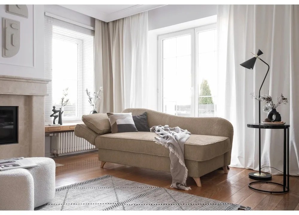 Șezlong taupe cu tapițerie din catifea reiată (cu colț pe partea stângă) Chic Charlotte – Miuform