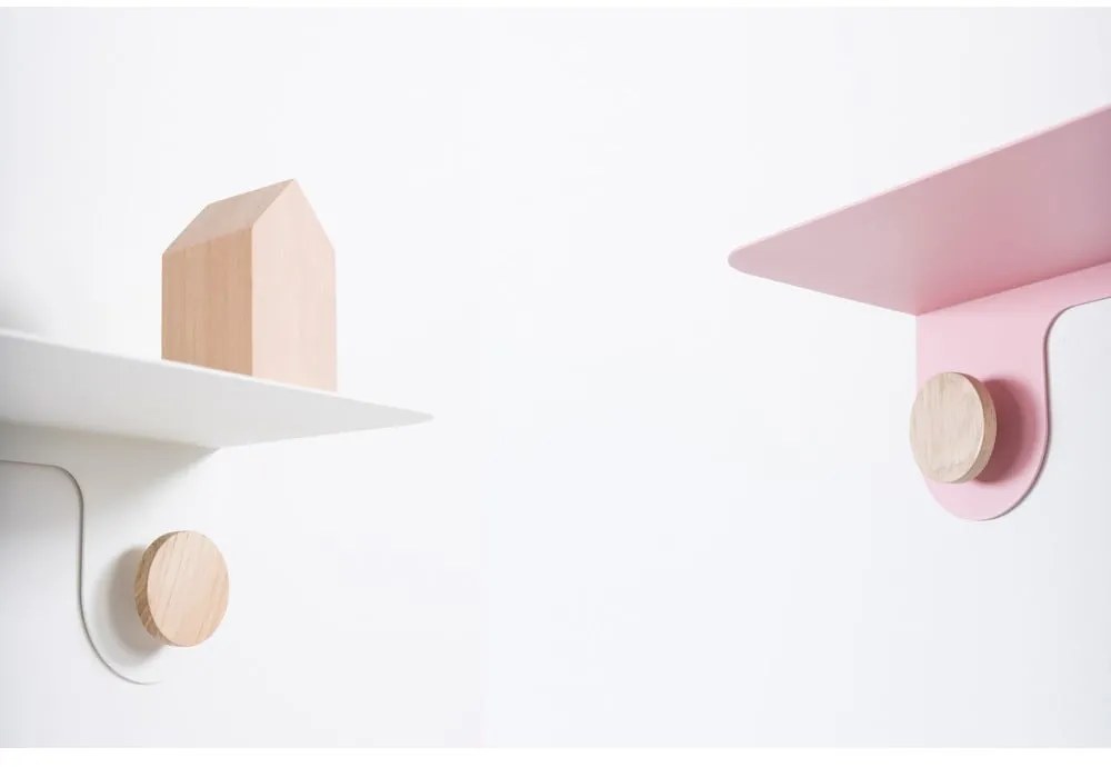 Raft de perete din oțel și detalii din lemn de stejar, cu 2 cârlige Gazzda Hook, lungime 50 cm, negru