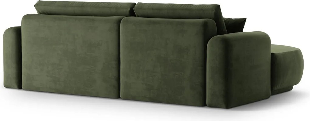 Coltar extensibil stanga 5 locuri, modular, cu lada depozitare, Ella, Micadoni Home, 271x174x94 cm, catifea, verde