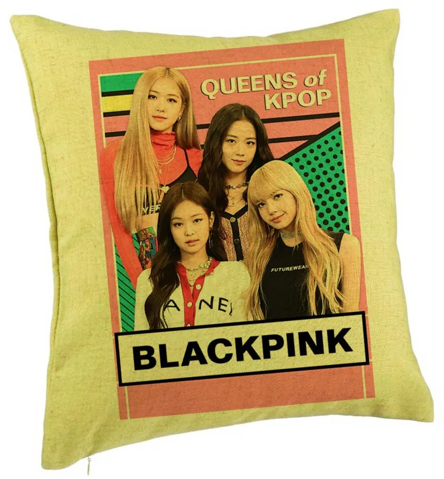 Perna Decorativa, Model Blackpink K-POP, 40x40 cm, Verde, Husa Detasabila, Burduf