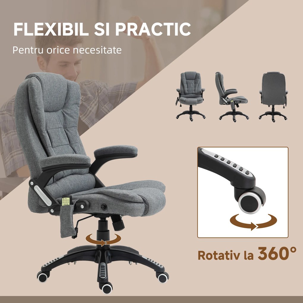 Scaun birou cu masaj, Sase Zone de Masaj Gri, pivotant 360°,Sarcina120 kg,Vinsetto | Aosom Romania