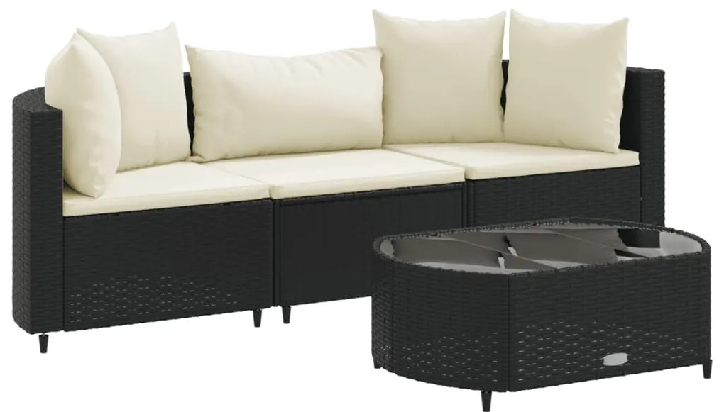 3308360 vidaXL Set mobilier de grădină cu perne, 4 piese, negru, poliratan