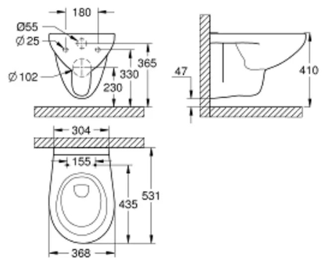 Vas wc suspendat rimless Grohe Bau Ceramic