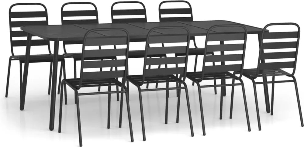 vidaXL Set de masă pentru grădină, 9 piese, antracit, oțel