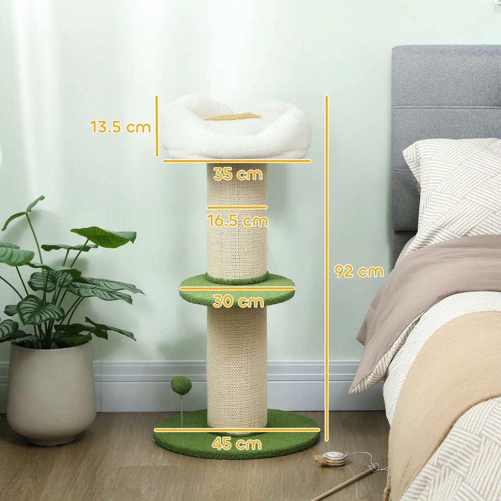 PawHut Ansamblu pentru Pisici, din Sisal și Pat în Formă de Floare Verde, 92cm | Aosom Romania