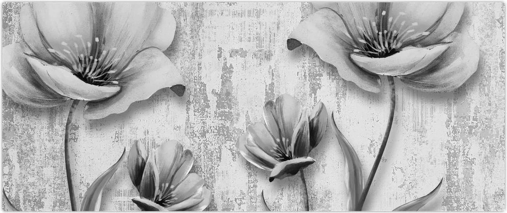 Tablou - Flori alb-negru pe fundal (120x50 cm)