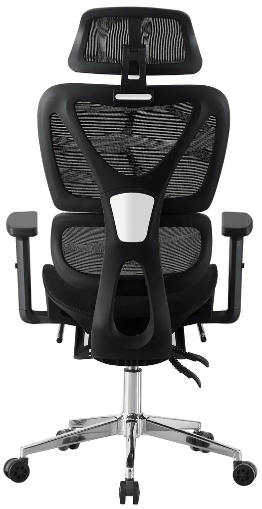 RIGACHAIR Scaun ergonomic, cotiere 2D, tetiera 2D, recliner 155°, suport picioare, Full Mesh, Negru