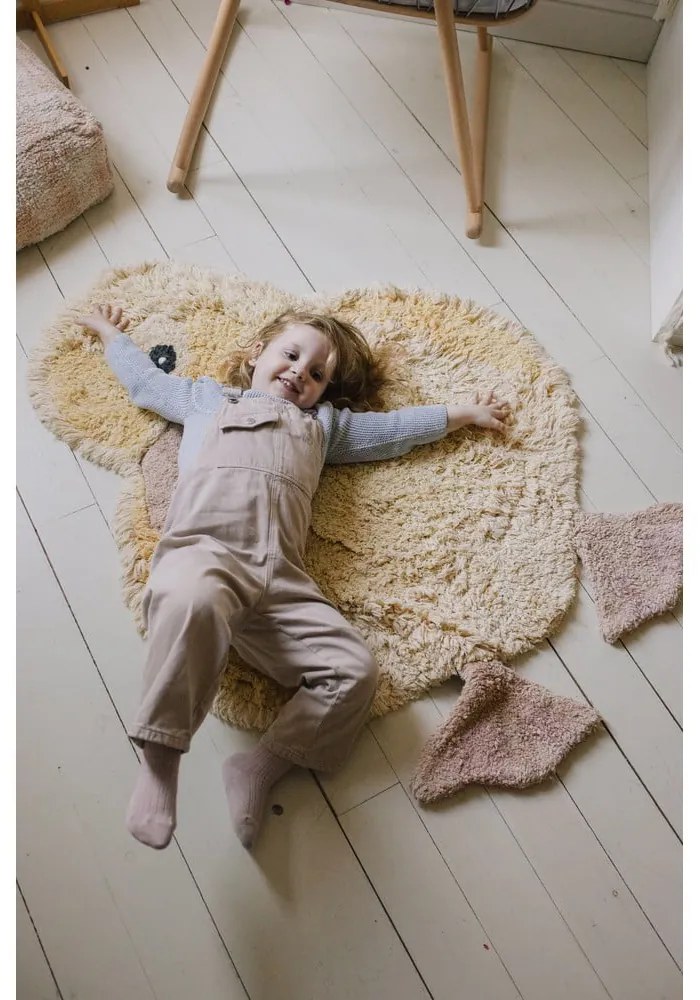 Covor pentru copii galben lavabil/țesut manual din bumbac 95x120 cm Ducky – Lorena Canals