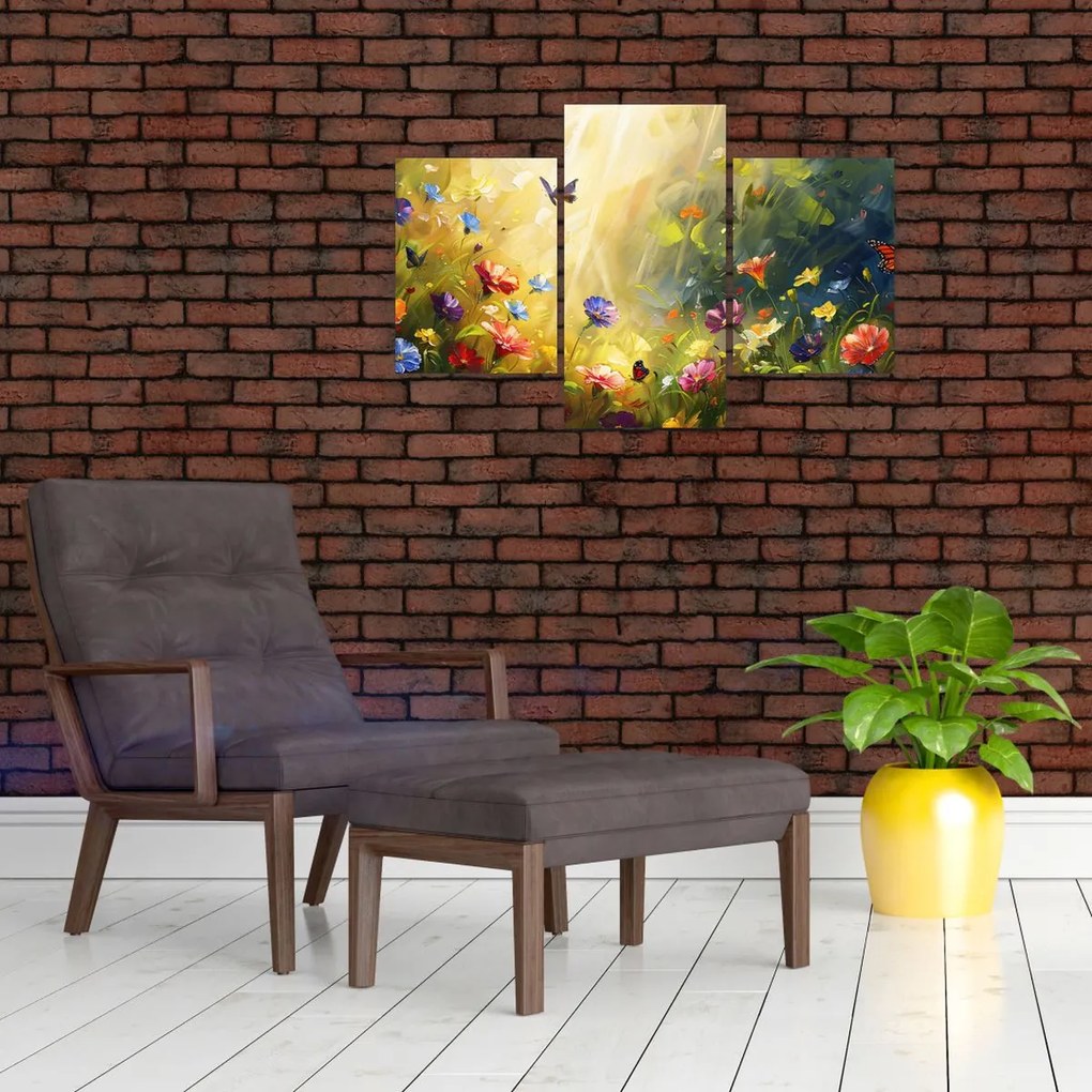 Tablou - Pajiște cu flori de primăvară, pictură (90x60 cm)